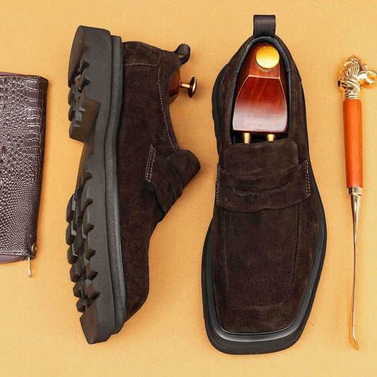 Men’s Suede Leather Thick-Sole Loafers 96188