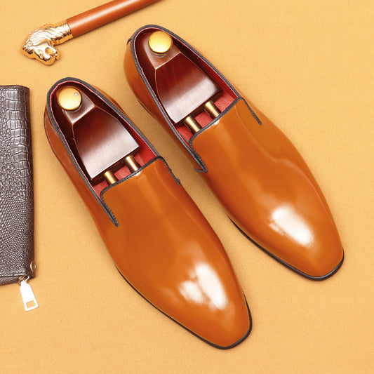 British Business Casual Leather Shoes Men's Genuine Cattlehide Leather Surface Soft Leather Patent Leather Glossy Formal Shoes23669