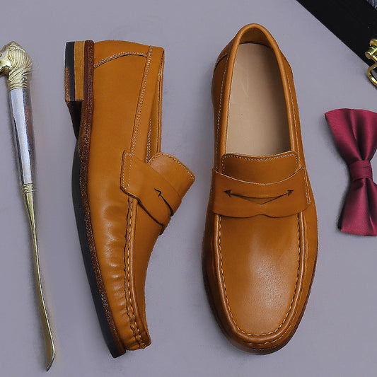 Leather Sole Loafers Horse Leather Men's Loafers Genuine Leather Handmade Slip-On Business Formal Leather Shoes A038-2