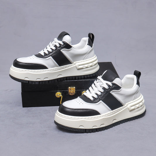 Sneakers Men's Lace-Up New Genuine Leather Casual Shoes Versatile Height-Increasing Comfortable Sports Shoes Thick-Soled Running Shoes Men 88001