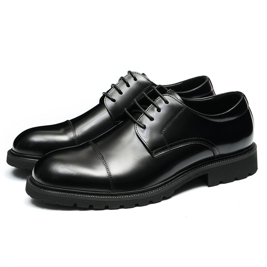 Formal Leather Shoes Men's Genuine Leather Lining Business Casual Shoes British Style round Head Thick Bottom Glossy Men's Shoes96117