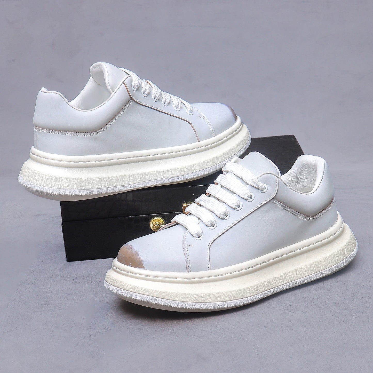 Men’s New Genuine Leather White Sneakers 88003
