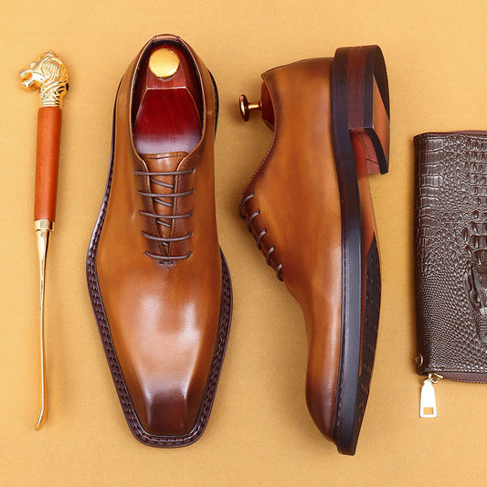 Top Layer Cowhide Men's Leather Shoes Brown Leather Shoes Men's Shoes Genuine Leather England Style High-Grade Brushed Business Formal Wear Wedding Groom's Shoes96136