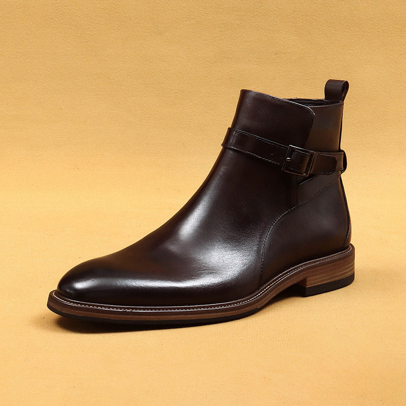 Erste Schicht Rindsleder Herren Lederschuhe Britische spitze Chelsea-Stiefel Herrenschuhe Winter Echtlederfutter Business Abendgarderobe Stiefeletten86213 