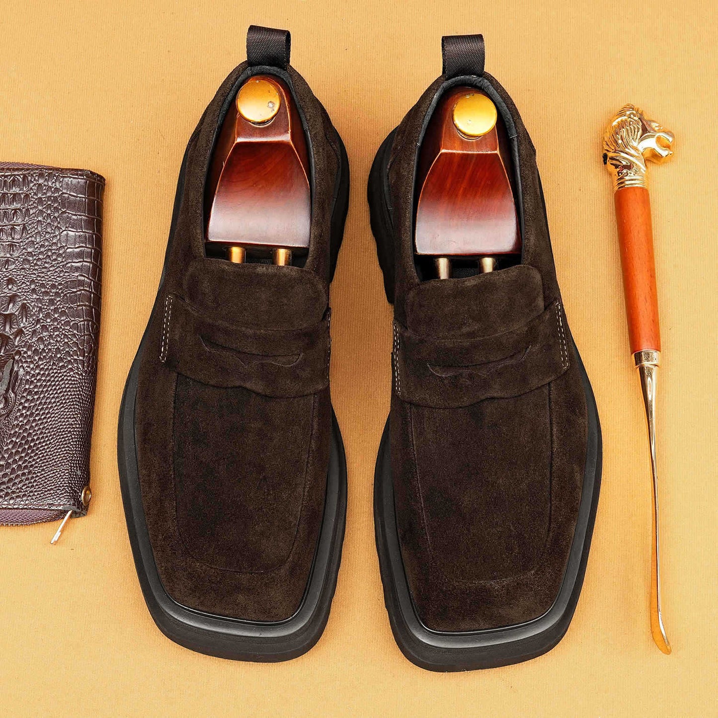 Men’s Suede Leather Thick-Sole Loafers 96188