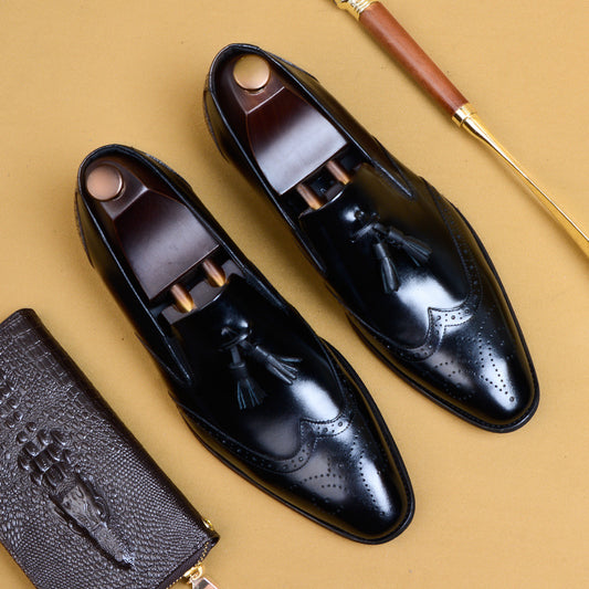Handmade Carving Brogue Tassel Retro Pointed Toe Business Formal Wear Shoes Casual Leather Shoes Men's Leather Men's Shoes 23981-1